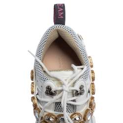 Gucci White Leather And Mesh Flashtrek Removable Crystals Sneaker Size 40 
