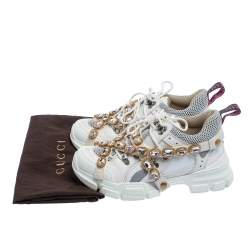 Gucci White Leather And Mesh Flashtrek Removable Crystals Sneaker Size 40 