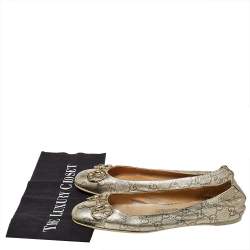 Pre Owned Gucci Metallic Gold Guccissima Leather Horsebit Ballet Flats Size 38