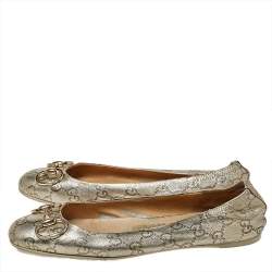 Pre Owned Gucci Metallic Gold Guccissima Leather Horsebit Ballet Flats Size 38