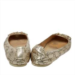 Pre Owned Gucci Metallic Gold Guccissima Leather Horsebit Ballet Flats Size 38