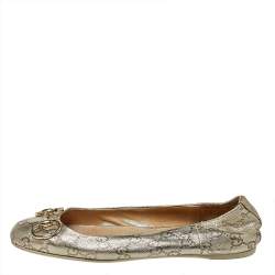 Pre Owned Gucci Metallic Gold Guccissima Leather Horsebit Ballet Flats Size 38