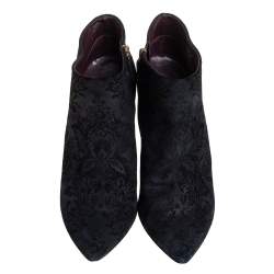 Pre Owned حذاء بوت كاحل غوتشي مزين سحاب سويدي أسود مقاس 38