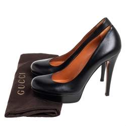 Pre Owned حذاء كعب عالي غوتشي جلد أسود نعل سميك مقاس 35.5