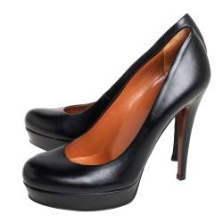 Pre Owned حذاء كعب عالي غوتشي جلد أسود نعل سميك مقاس 35.5