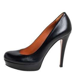 Pre Owned حذاء كعب عالي غوتشي جلد أسود نعل سميك مقاس 35.5