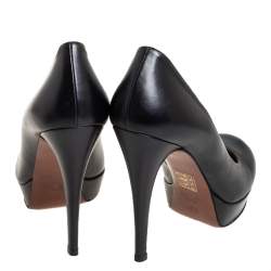 Pre Owned حذاء كعب عالي غوتشي جلد أسود نعل سميك مقاس 35.5