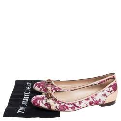 Pre Owned Gucci Beige/Red Flora Canvas And Leather Bamboo Bit Ballet Flats Size 41