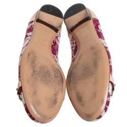 Pre Owned Gucci Beige/Red Flora Canvas And Leather Bamboo Bit Ballet Flats Size 41