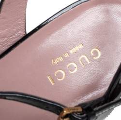 Pre Owned Gucci Black Patent Leather  Horsebit Peep Toe Platform Sandals Size 38.5