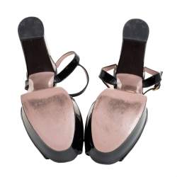 Pre Owned Gucci Black Patent Leather  Horsebit Peep Toe Platform Sandals Size 38.5