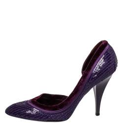 Gucci Purple Sequined Satin And Velvet Half D'orsay Pumps Size 38.5