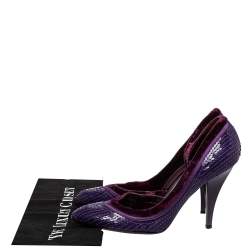 Gucci Purple Sequined Satin And Velvet Half D'orsay Pumps Size 38.5