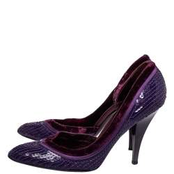 Gucci Purple Sequined Satin And Velvet Half D'orsay Pumps Size 38.5