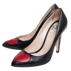 Pre Owned حذاء كعب عالى غوتشى هارت مولينا جلد أحمر / أسود مقاس 35.5