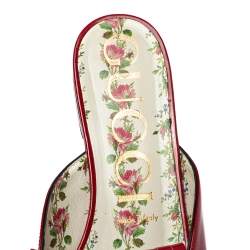 Pre Owned Gucci Red Patent Leather GG Marmont Fringe Mules Size 39.5