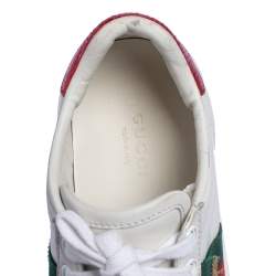 مملوكة مسبقًا Gucci White Leather Embroidered Bee Ace Low Top Sneakers Size 34