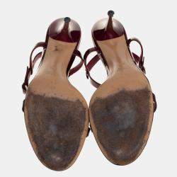 Pre Owned Gucci Maroon Patent Leather Chain T-Strap Ankle Strap Sandals Size 40