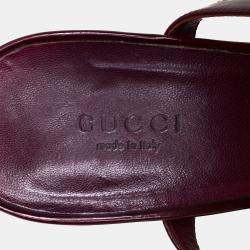 Pre Owned Gucci Maroon Patent Leather Chain T-Strap Ankle Strap Sandals Size 40