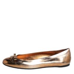Gucci Gold Leather Slip on Bow Ballet Flats Size 39