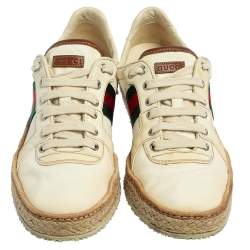 Pre Owned Gucci Off White Canvas Web Low Top Espadrille Sneakers Size 40