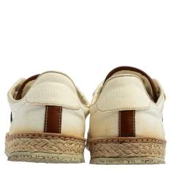 Pre Owned Gucci Off White Canvas Web Low Top Espadrille Sneakers Size 40