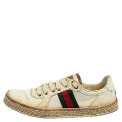 Pre Owned Gucci Off White Canvas Web Low Top Espadrille Sneakers Size 40
