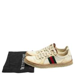 Pre Owned Gucci Off White Canvas Web Low Top Espadrille Sneakers Size 40