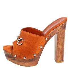 Pre Owned صندل سلايد غوتشي مورينا مزين هورسبيت سويدي بني مقاس 36