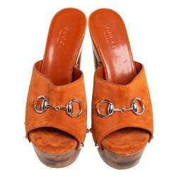 Pre Owned صندل سلايد غوتشي مورينا مزين هورسبيت سويدي بني مقاس 36