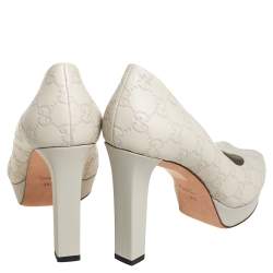 مملوكة مسبقًا Gucci Grey Guccissima Leather Peep Toe Platform Pumps Size 39.5