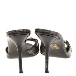 Pre Owned Gucci Black/Gold GG Coated Canvas Horsebit Sandals Size 36.5