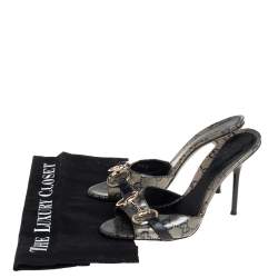 Pre Owned Gucci Black/Gold GG Coated Canvas Horsebit Sandals Size 36.5