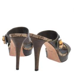 Pre Owned Gucci Olive Green Leather Bamboo Slide Sandals Size 36