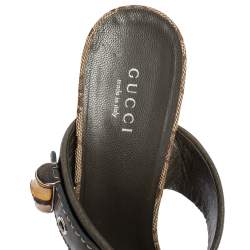 Pre Owned Gucci Olive Green Leather Bamboo Slide Sandals Size 36