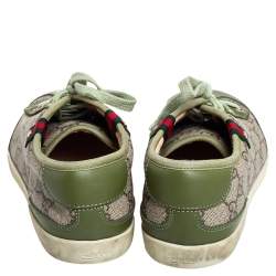 مملوكة مسبقًا Gucci Green Leather And Brown/Beige GG Supreme Canvas Low Top Sneakers Size 38