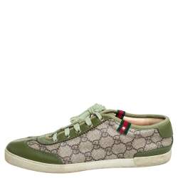 مملوكة مسبقًا Gucci Green Leather And Brown/Beige GG Supreme Canvas Low Top Sneakers Size 38