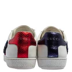 مملوكة مسبقًا Gucci White Leather Snake Embroidered Ace Sneakers Size 38