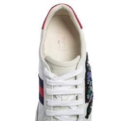 مملوكة مسبقًا Gucci White Leather Snake Embroidered Ace Sneakers Size 38