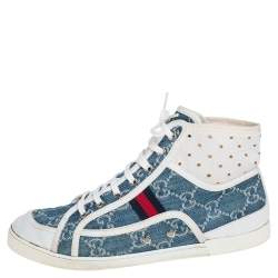 Gucci Blue GG Denim And Leather High Top Sneakers Size 39