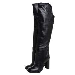 Pre Owned Gucci Black Leather Lifford Knee-Length Boots Size 39.5