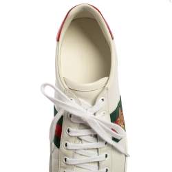 Pre Owned Gucci White Leather And Python Embossed Leather Ace Bee Web Low Top Sneaker Size 37.5
