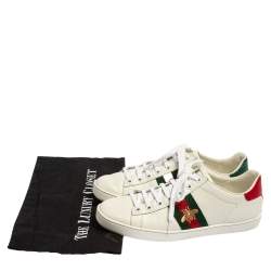 Pre Owned Gucci White Leather And Python Embossed Leather Ace Bee Web Low Top Sneaker Size 37.5