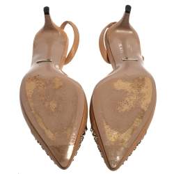 Pre Owned Gucci Beige Leather Studded Pointed Toe Slingback Sandals Size 38.5