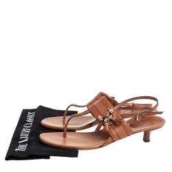 Pre Owned Gucci Brown Leather Marrakech Kitten Heel Ankle Strap Sandals Size 40