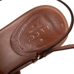 Pre Owned Gucci Brown Leather Marrakech Kitten Heel Ankle Strap Sandals Size 40