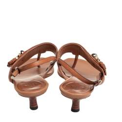 Pre Owned Gucci Brown Leather Marrakech Kitten Heel Ankle Strap Sandals Size 40