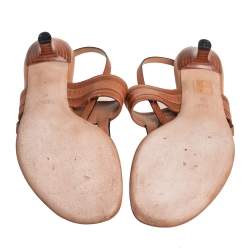 Pre Owned Gucci Brown Leather Marrakech Kitten Heel Ankle Strap Sandals Size 40