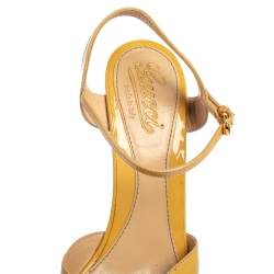 Gucci Yellow Patent Leather Platform Ankle Strap Sandals Size 38.5