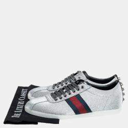Gucci Silver Glitter Web Stud Embellished Sneakers Size 39